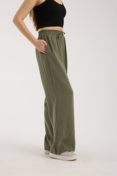 MRS.MODA Women's High Waist Wide Leg Elastic and String Tie Pants