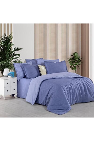 Sarev Solo Tone Çift Kişilik %100 Pamuk Nevresim Takımı Mavi