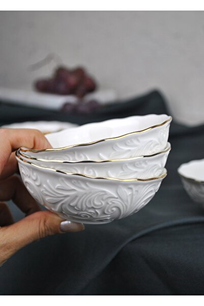 Qualitev 3-Piece Gold Gilded Porcelain Snack Bowl Presentation Bowl 11 cm Sauce Bowl Presentation Bowl Treat Bowl - Pera