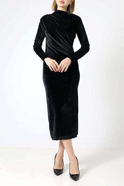 Sabr Rochie Midi Velvet Half Fisherman detaliu încrețit – Rochie din catifea ...