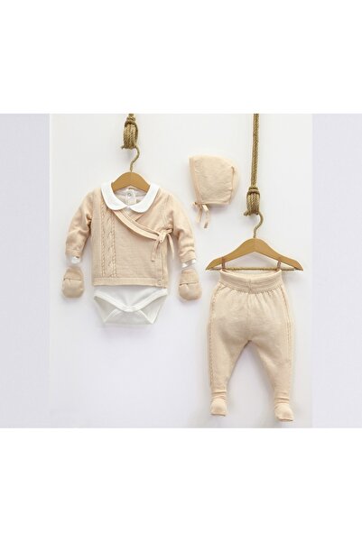 Bebek Nipperland 0-3 Months Unisex Hair Braided Powder Double-Breasted 5-Piece Hospital Discharge Set