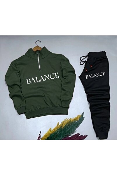 HerTarzınTrendi Balance Daily Mood Unisex Tracksuit Set Casual Green Tracksui...