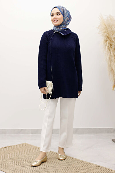 Tesettür Dünyası Zipper Detailed Knitwear Tunic Tsd250254 Navy Blue