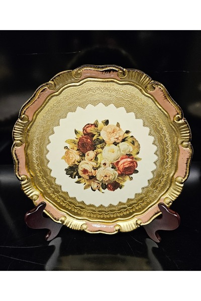 ALANYA HOME DECOR Rose Tray Round Gold Presentation 28cm X 28cm Rose Tray Round Gold Presentation