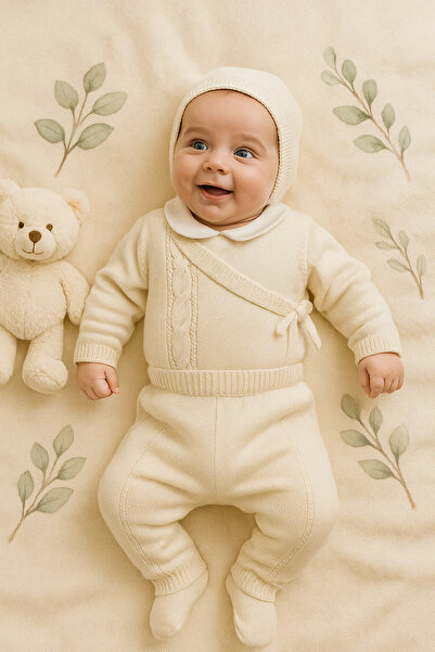 Bebek Nipperland 0-3 Months Unisex Hair Braided Powder Double-Breasted 5-Piece Hospital Discharge Set