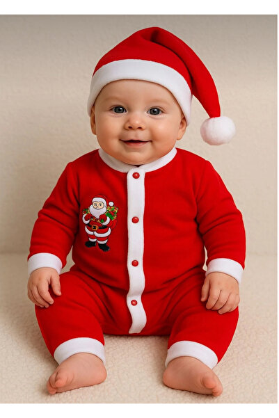 Kidsella Unisex Christmas Santa Claus Themed Baby Romper with Hat (Tight Fitting, Size 2 Should Be Preferred)