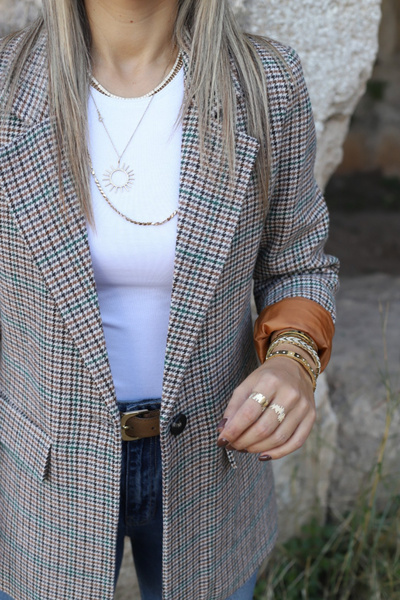 bytugcekaya Mustard Lined Houndstooth Blazer