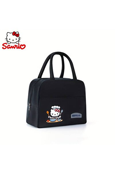 ada çanta kırtasiye Lunch Box Hello Kitty Figured Black Color Insulated Hot Cold Protection Lightweight (22*18cm) Ad20064