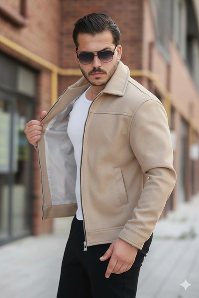 KOCCI Yeni Sezon Soğuk Geçirmez Rahat Kesim Kışlık Erkek Kaşe Ceket Mont