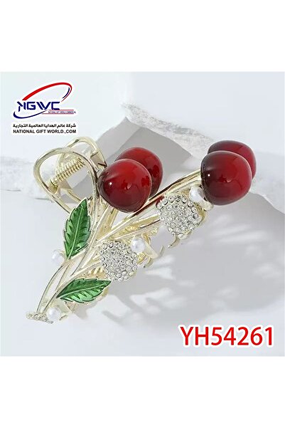 KAZUKO A gold hair clip with a cherry bouquet design studded with crystals an...