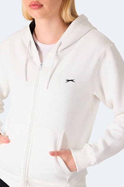 Slazenger Milio I Women's Zippered Hooded Pocket Ecru Sweatshirt