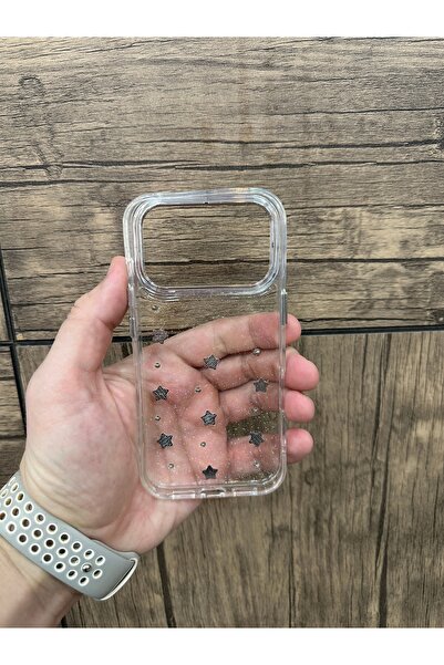 YZGOLDEN iPhone 17 Pro Compatible Star Pattern Transparent Glitter Silver Camera Protruding Shiny Cover