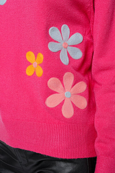 Jolenttine Floral sweater in cashmere-wool blend, cyclamen