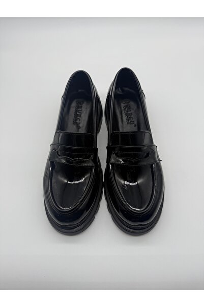 BURCU COLLECTİON Aden Thick Sole Black Patent Leather Loafer