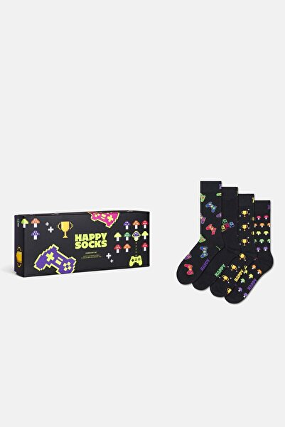 Happy Socks Erkek Siyah Oyuncu Temalı 4’lü Çorap Hediye Seti