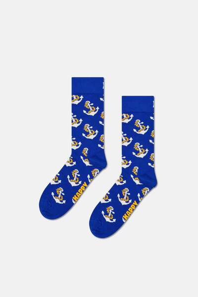 Happy Socks Kadın Mavi Çapa Desenli Pamuklu Çorap