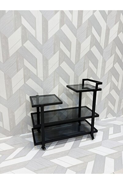 DEC24 New style cart, black glass, 100 cm