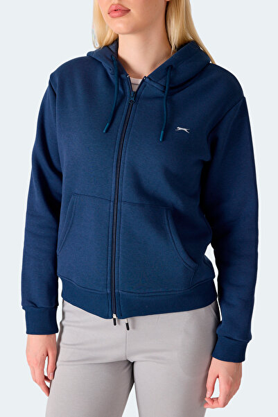 Slazenger Milio I Women's Zippered Hooded Pocket Navy Blue Sweatshirt