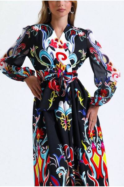 mass fashion Γυναικείο μακρύ φόρεμα από σιφόν με σχέδια