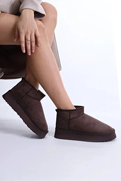 Ayra Moda Mini Süet Yarım Bot Içi Tüylü Kalın Taban Kadın Ayakkabı