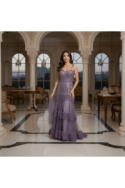 alqarat فستان كريمسون رافل المتلألئ