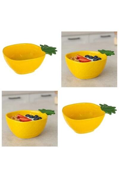 OEM Set de 4 boluri ceramice cu model de ananas, 345 ml – Stil tropical