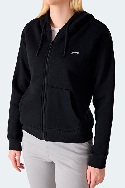 Slazenger Milio I Women's Zippered Hooded Pocket Black Sweatshirt
