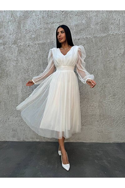 mass fashion Kadın Uzun Tül Elbise