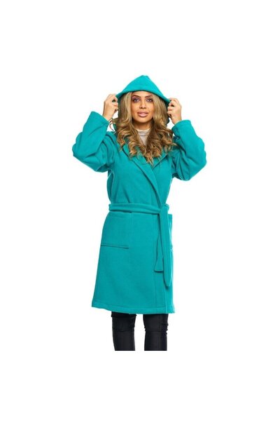 MediMag Women's Long Fleece Robe with Hood, Turquoise, Size L (46)