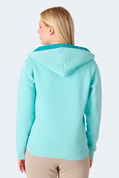 Slazenger Milio I Women's Zippered Hooded Pocket Turquoise Sweatshirt