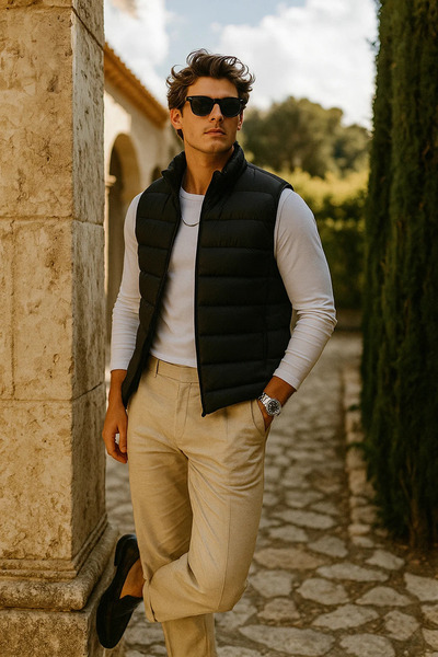 comstar Men's Winter Premium Trend Zippered Black Puffer Vest