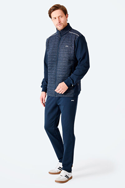 Slazenger Fiora Men's Zippered Mock Neck Pocket Navy Blue Tracksuit Set
