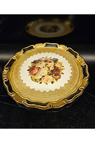 ALANYA HOME DECOR Rose Tray Round Gold Presentation 28cm X 28cm Rose Tray Round Gold Presentation