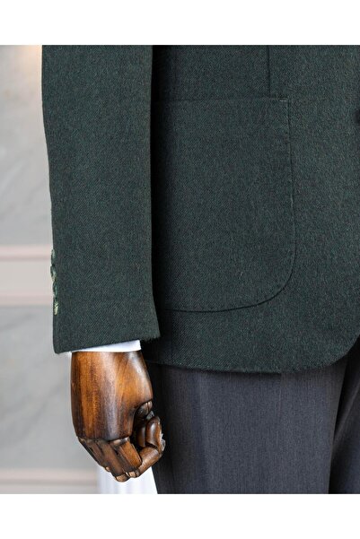 TerziAdemAltun Italian Style S Slim Fit Mono Collar Men's Single Jacket Green T14800