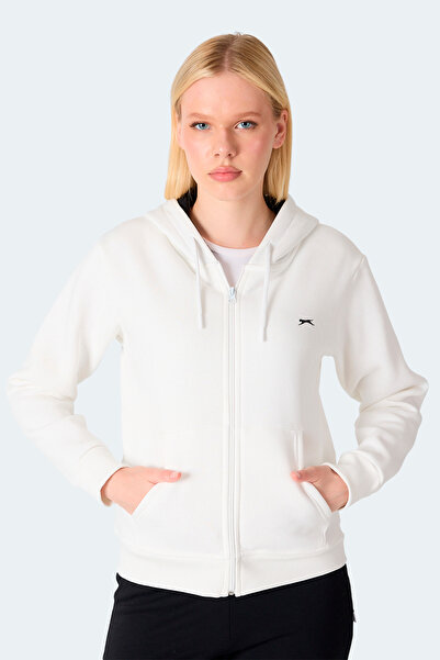 Slazenger Milio I Women's Zippered Hooded Pocket Ecru Sweatshirt