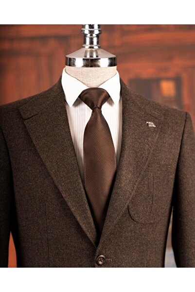 TerziAdemAltun Italian Style S Slim Fit Peaked Lapel Men's Single Jacket Brown T14903