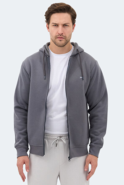 Slazenger Majestic I Men's Zippered Hooded Pocket Gray Sweatshirt