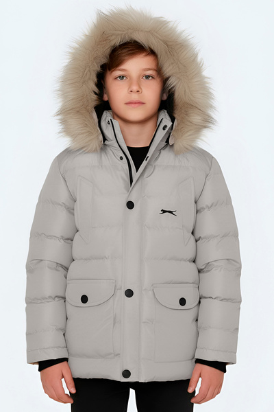 Slazenger Napoli Unisex Children's Hooded Inflatable Gray Coat & Coat