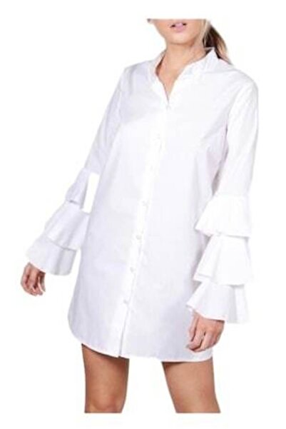 OEM White ruffle sleeve shirt dress