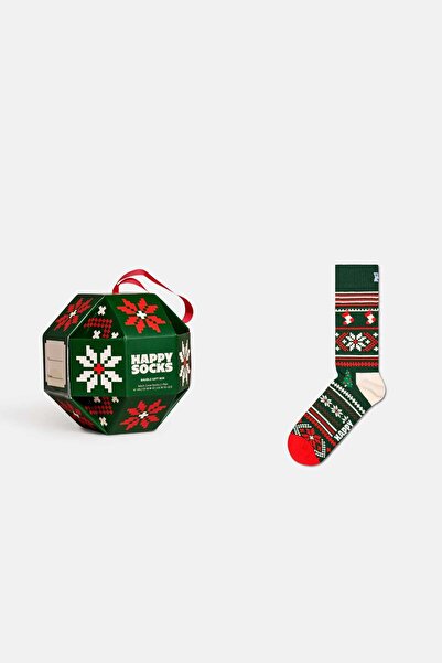Happy Socks Erkek Yeşil Kar Tanesi Desenli Pamuklu Tekli Çorap Seti