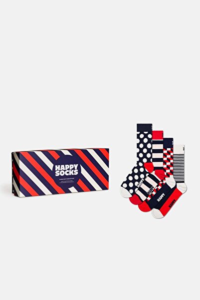 Happy Socks Erkek Lacivert Klasik 4’lü Pamuklu Çorap Hediye Seti
