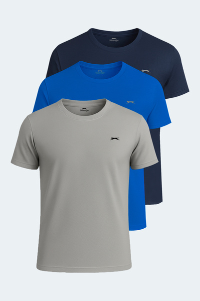 Slazenger Oswin Set of 3 Men's Gray - Navy Blue - Cobalt Blue T-Shirts