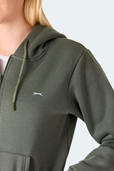 Slazenger Milio I Women's Zippered Hooded Pocket Khaki Sweatshirt