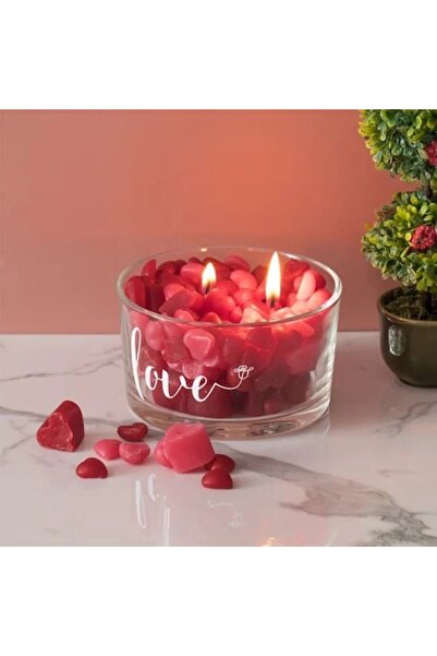 OEM Lumânare 3D cu inimioare roșii în cupă de sticlă transparentă „Love” 10,5...