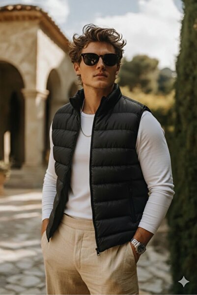 comstar Men's Winter Premium Trend Zippered Black Puffer Vest