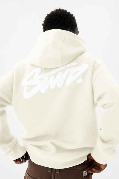 CLASSY.MODA Unisex 3 İplik O Oversized Swnd Lettering B Printed K Hooded Kangaroo Pocket Comfortable Casual Hoodie Sweat