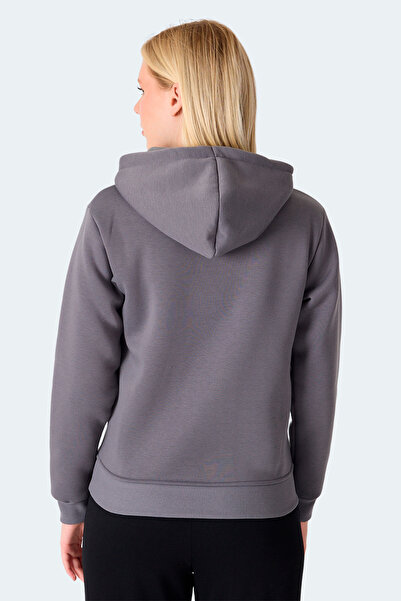 Slazenger Milio I Women's Zippered Hooded Pocket Gray Sweatshirt