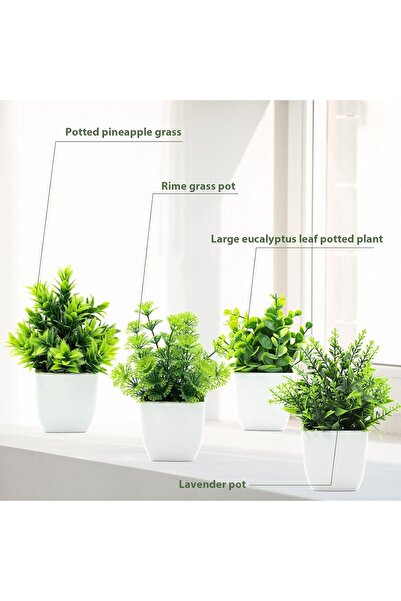 Generic 4Pcs Small Pack Fake Plants in Pots Artificial Eucalyptus Plant Mini Potted Faux Plants
