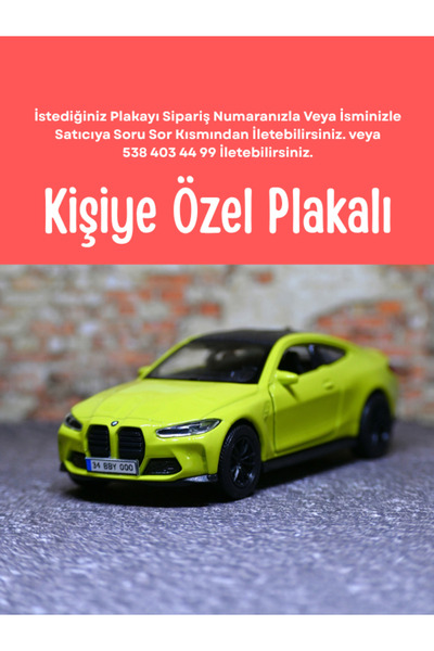 bebeym Bmw M4 Metal Oyuncak Araba - 1:36 Ölçek Özel Plakalı - Yeşil Bmw M4 Model Araba