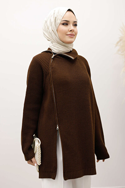 Tesettür Dünyası Zipper Detailed Knitwear Tunic Tsd250254 Brown